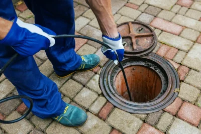 Plumber cleaning an outdoor sewer drain in Saratoga